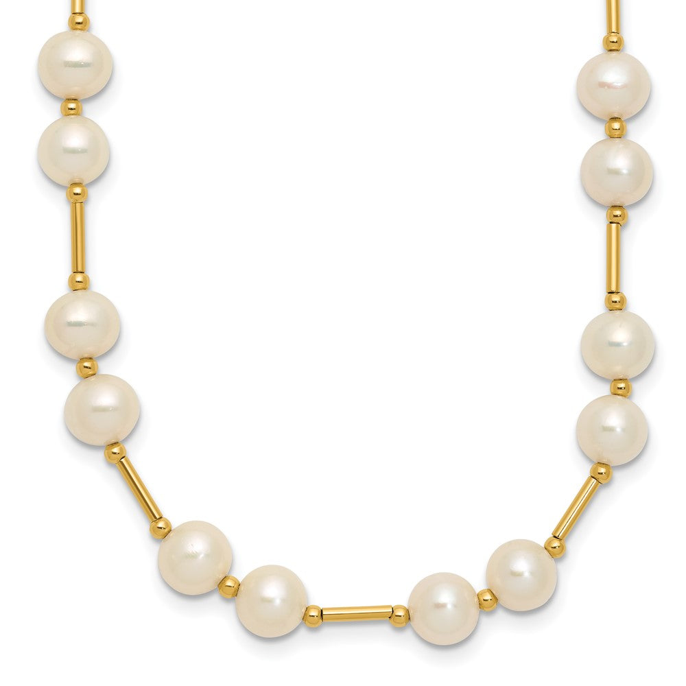 14K 6- White Near Round Freshwater Cultured Pearl Bead Necklace