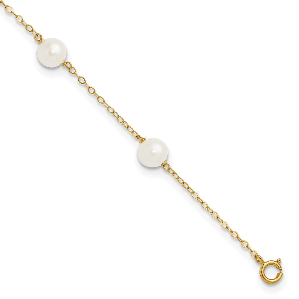 14K 6- White Near Round Freshwater Cultured Pearl 6-station Anklet