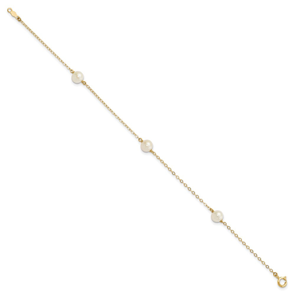 14k 5- White Near-Round Freshwater Cultured Pearl 3-Station Bracelet