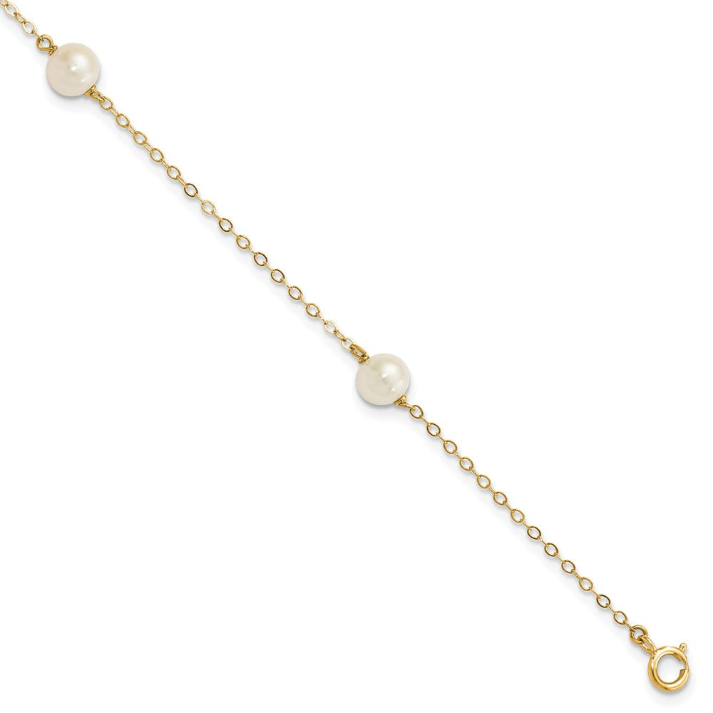 14K 5- White Near Round Freshwater Cultured Pearl 3-station Bracelet