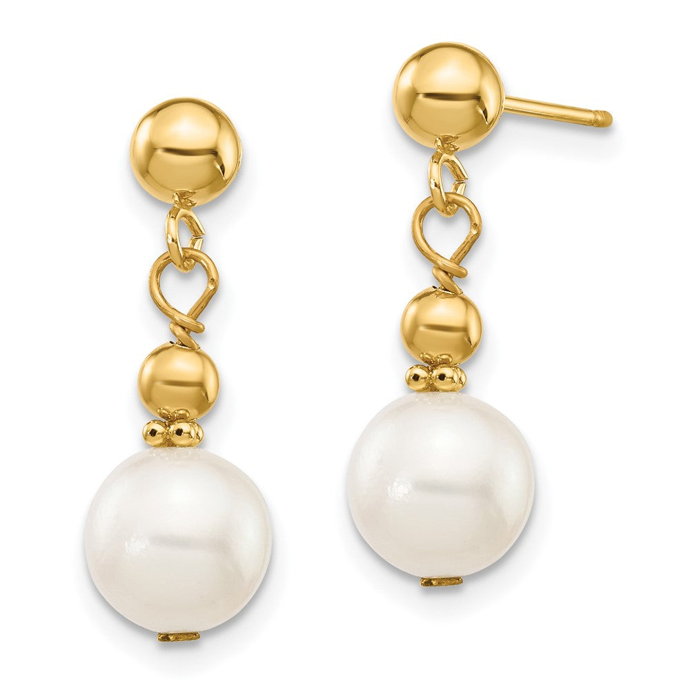 14K 7- White Semi-round Freshwater Cultured Pearl Post Dangle Earrings