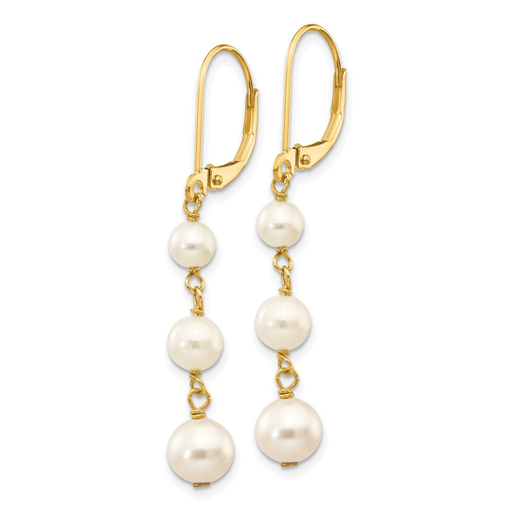 14k 4- White Semi-round Freshwater Cultured Pearl Dangle Leverback Earrings