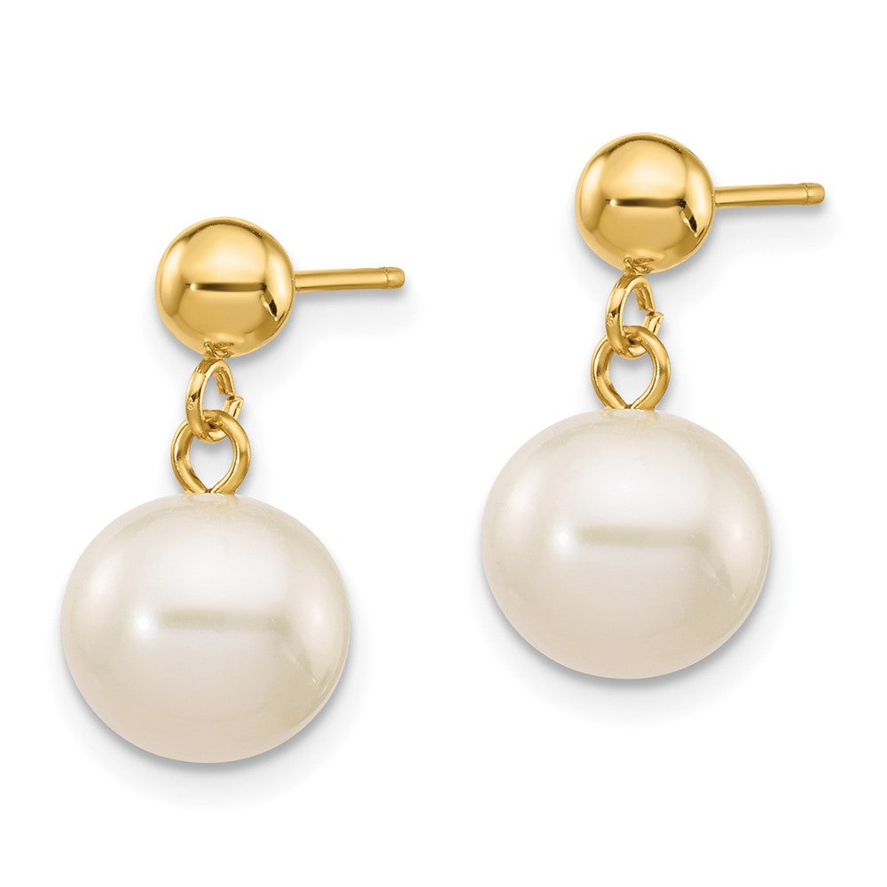 14k 8- White Round Freshwater Cultured Pearl Post Dangle Earrings