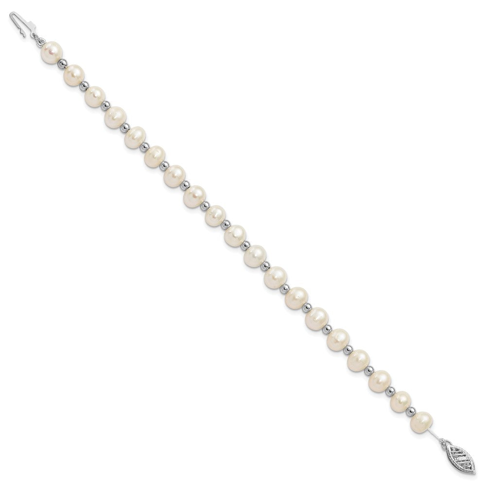 14k White Gold 6-7mm White Near Round FW Cultured Pearl Bead Bracelet