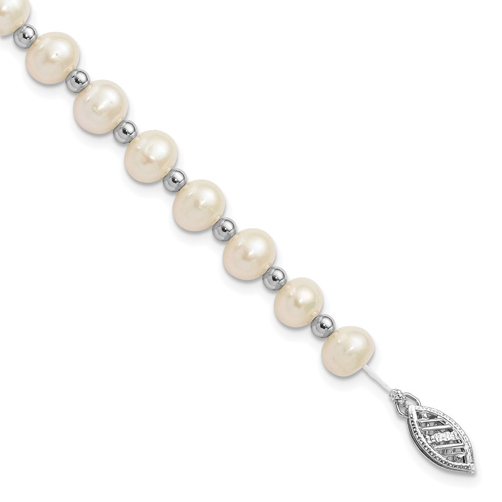 14k White Gold 6- White Near Round FW Cultured Pearl Bead Bracelet