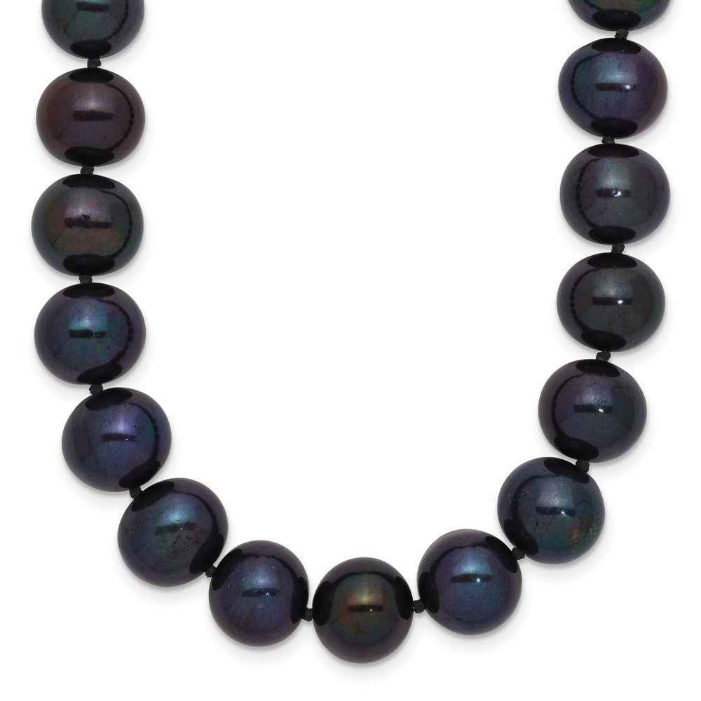 14k White Gold 10- Black Near Round Freshwater Cultured Pearl Necklace