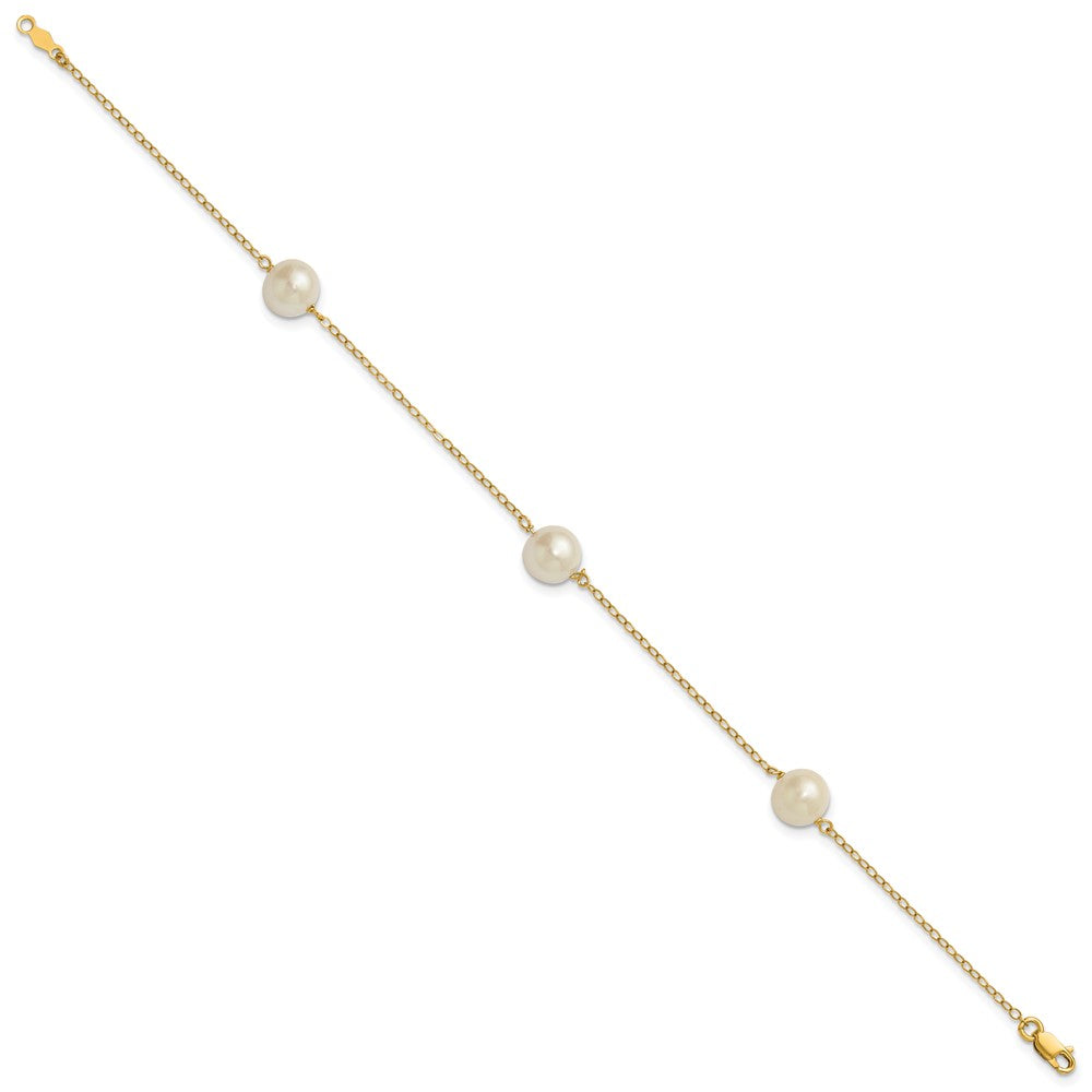 14k 7- White Near-Round Freshwater Cultured Pearl 3-Station Bracelet