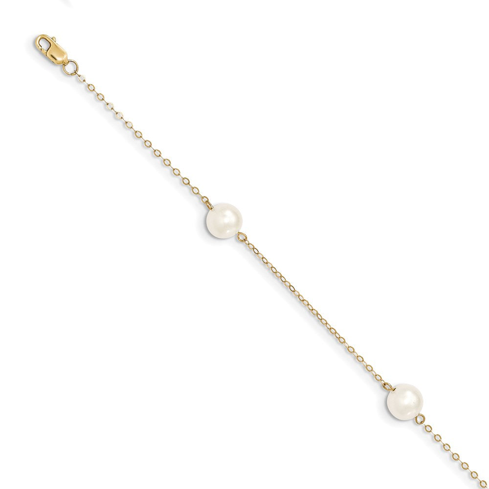 14K 7- White Near Round Freshwater Cultured Pearl 3-station Bracelet