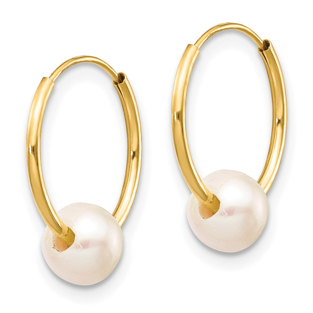 14k 5- White Semi-round Freshwater Cultured Pearl Endless Hoop Earrings