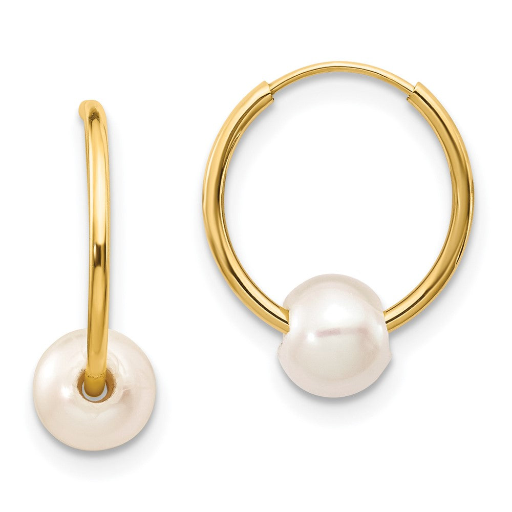 14k 5- White Semi-round Freshwater Cultured Pearl Endless Hoop Earrings