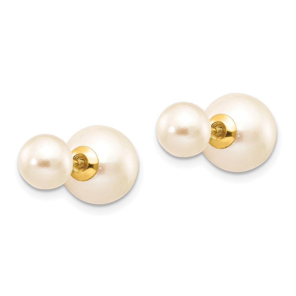 14k 6- and 9- White Round Freshwater Cultured Pearl Screwback Post Earrings