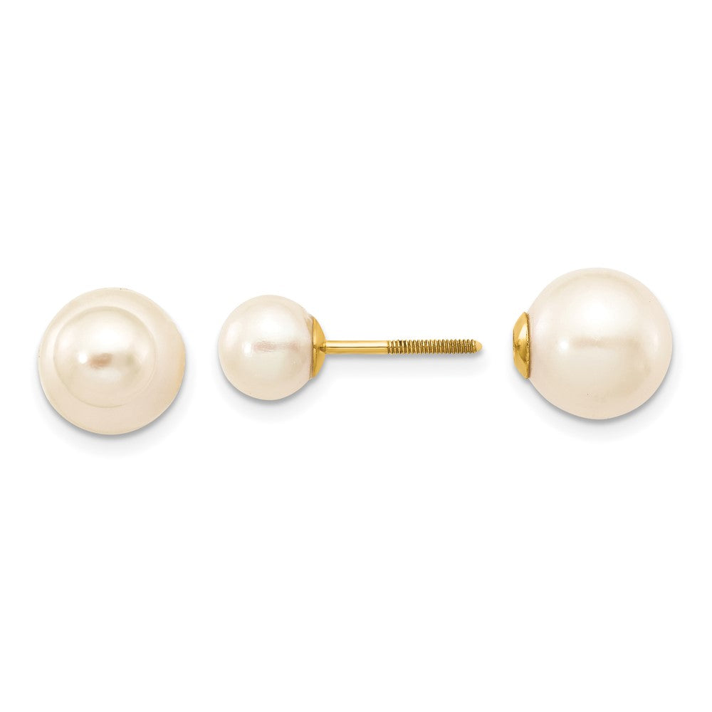14k 6- and 9- White Round Freshwater Cultured Pearl Screwback Post Earrings