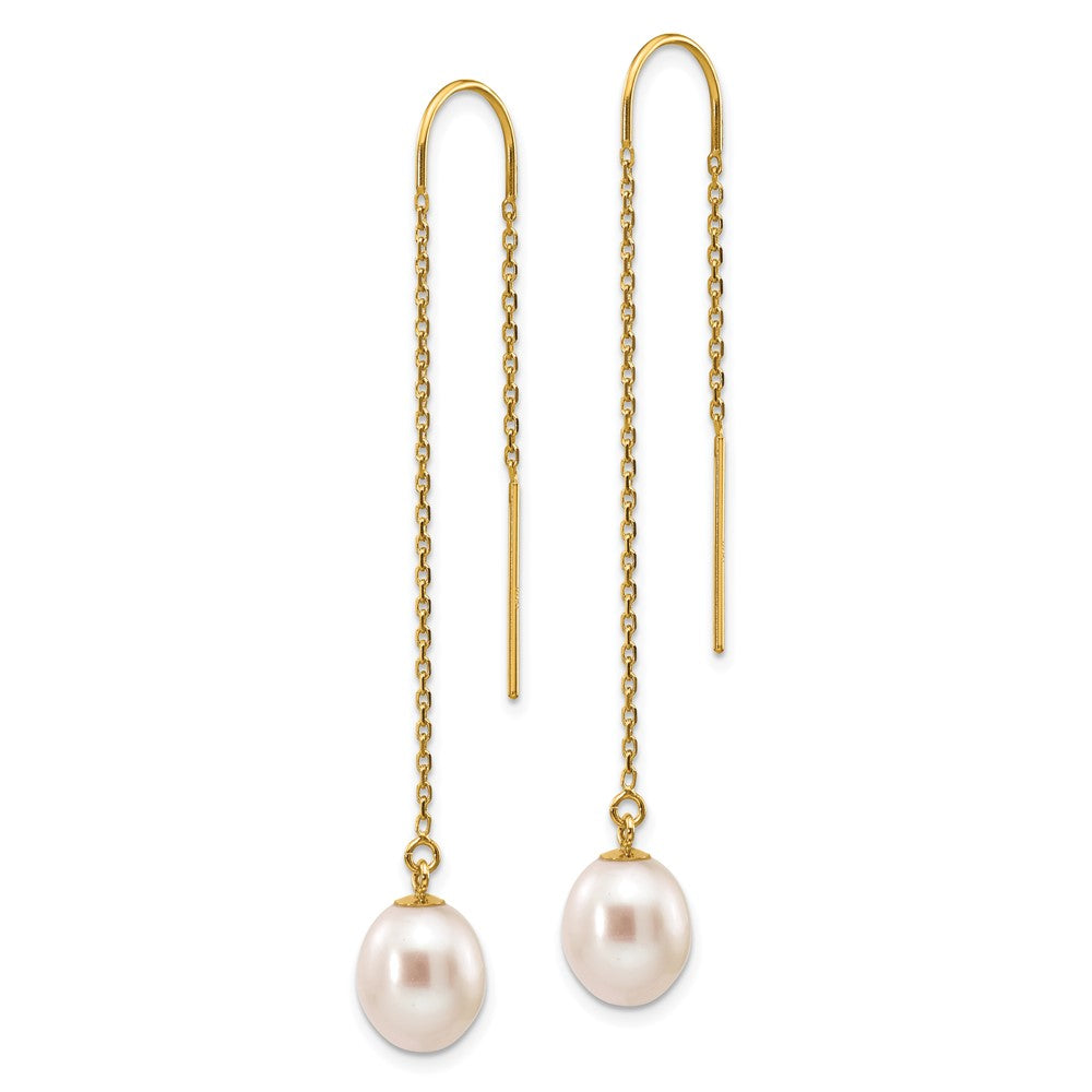 14k 7- White Rice Freshwater Cultured Pearl Dangle Threader Earrings