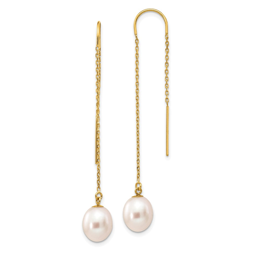 14k 7- White Rice Freshwater Cultured Pearl Dangle Threader Earrings