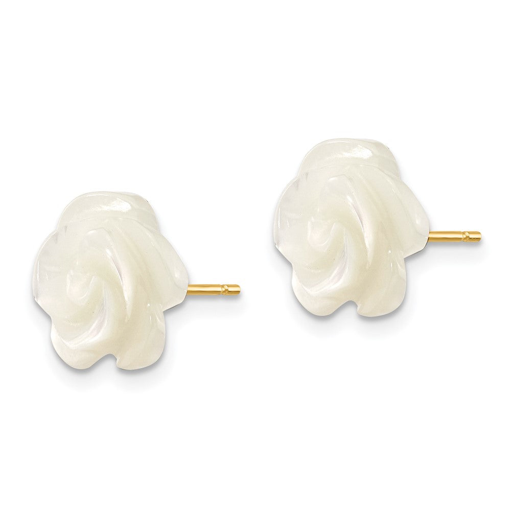 14k White Mother of Pearl Flower Design Post Stud Earrings