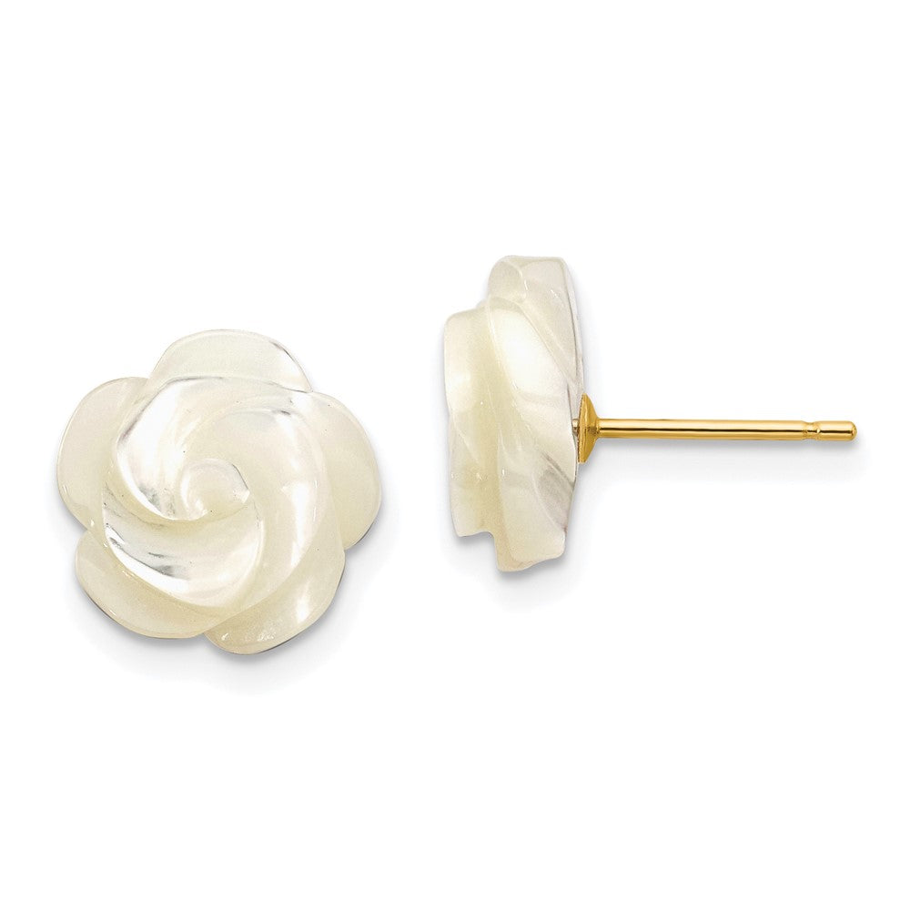 14k White Mother of Pearl Flower Design Post Stud Earrings
