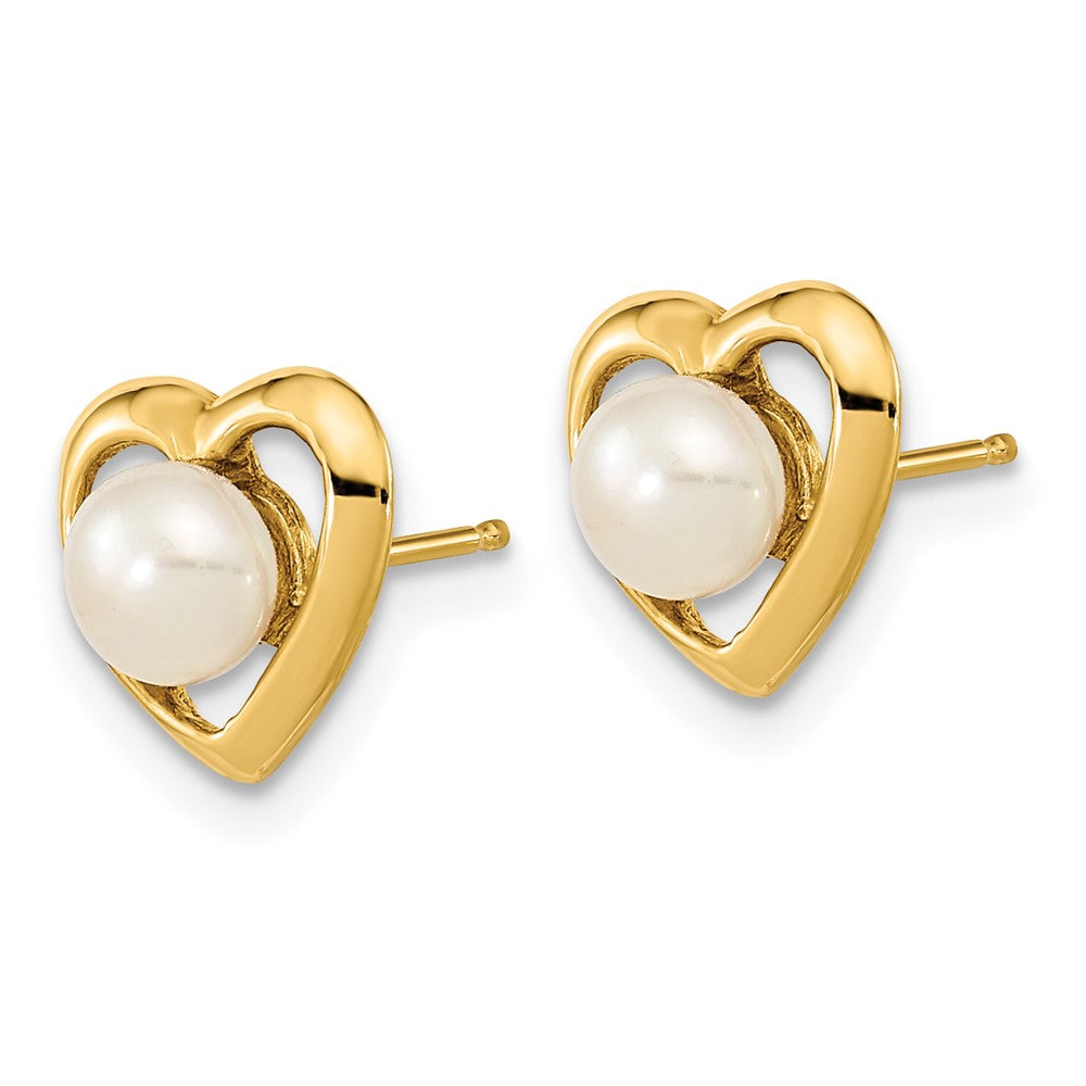 14k 4- White Button Freshwater Cultured Pearl Heart Post Earrings