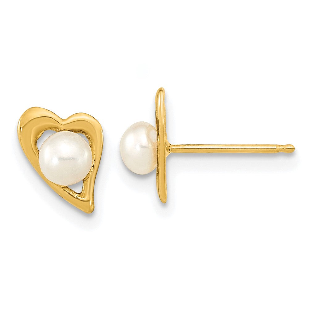 14k 3- White Button Freshwater Cultured Pearl Post Earrings