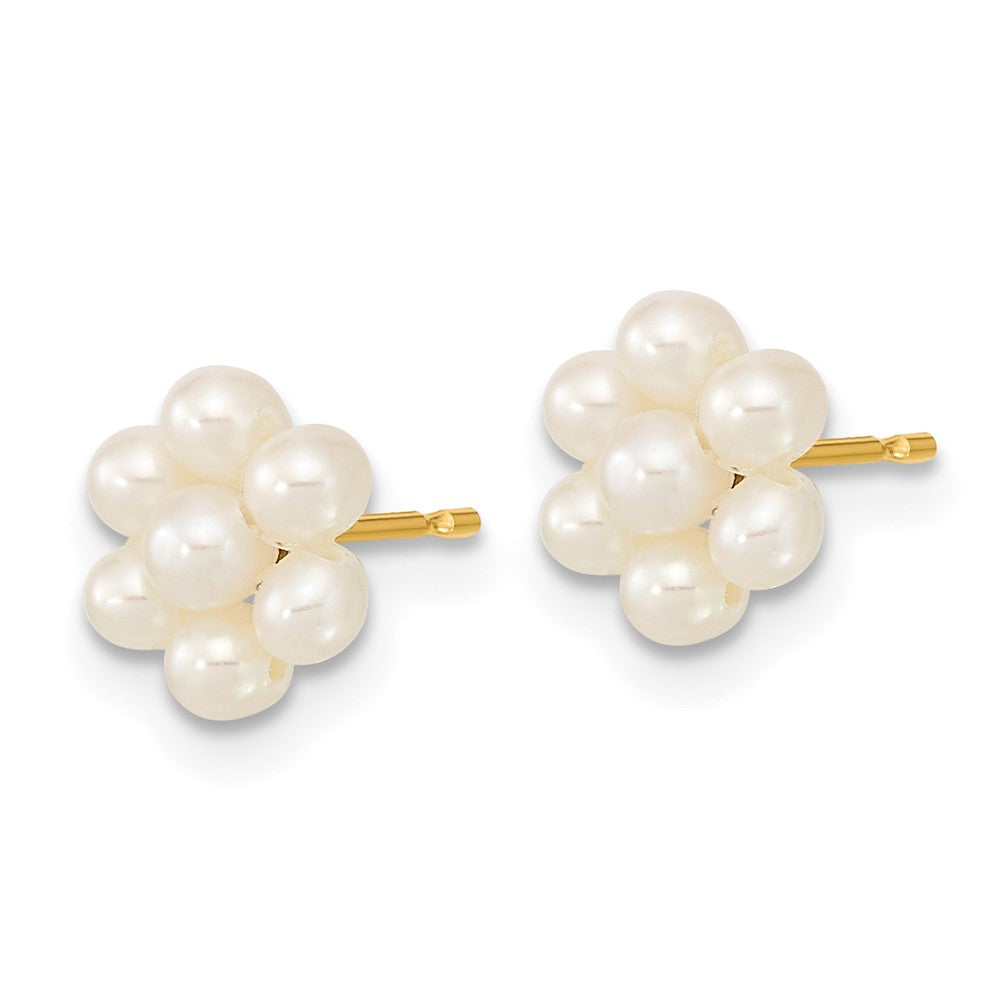 14k 2- White Button Freshwater Cultured Pearl Flower Post Earrings