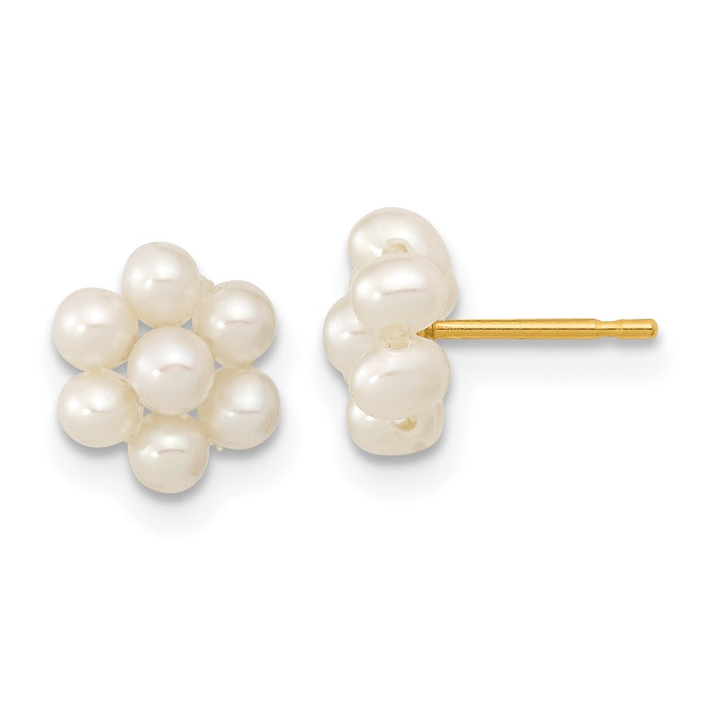 14k 2- White Button Freshwater Cultured Pearl Flower Earrings