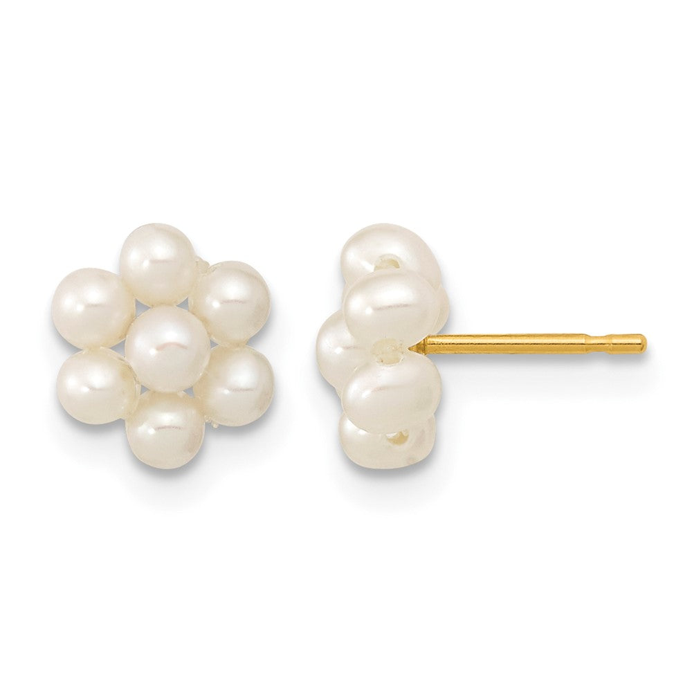 14k 2- White Button Freshwater Cultured Pearl Flower Post Earrings