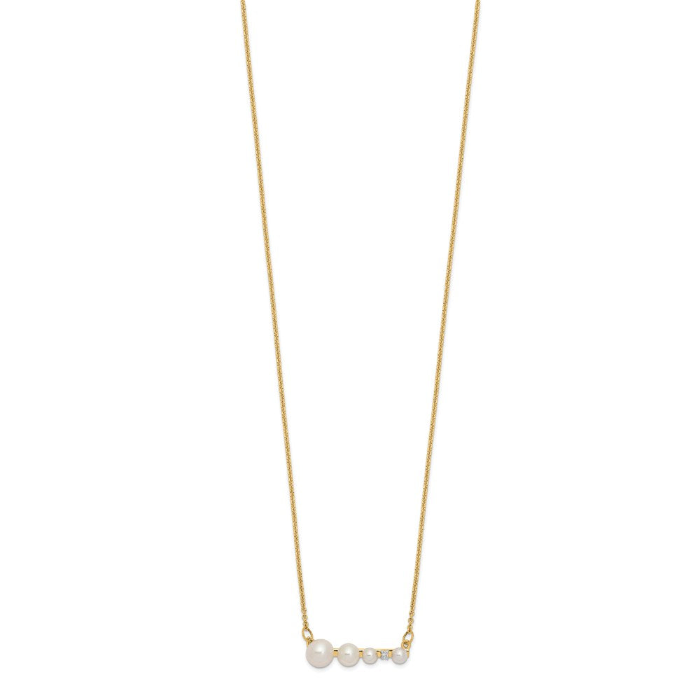 14k Graduated White Round Freshwater Cultured Pearl and 0.01 carat Diamond Necklace