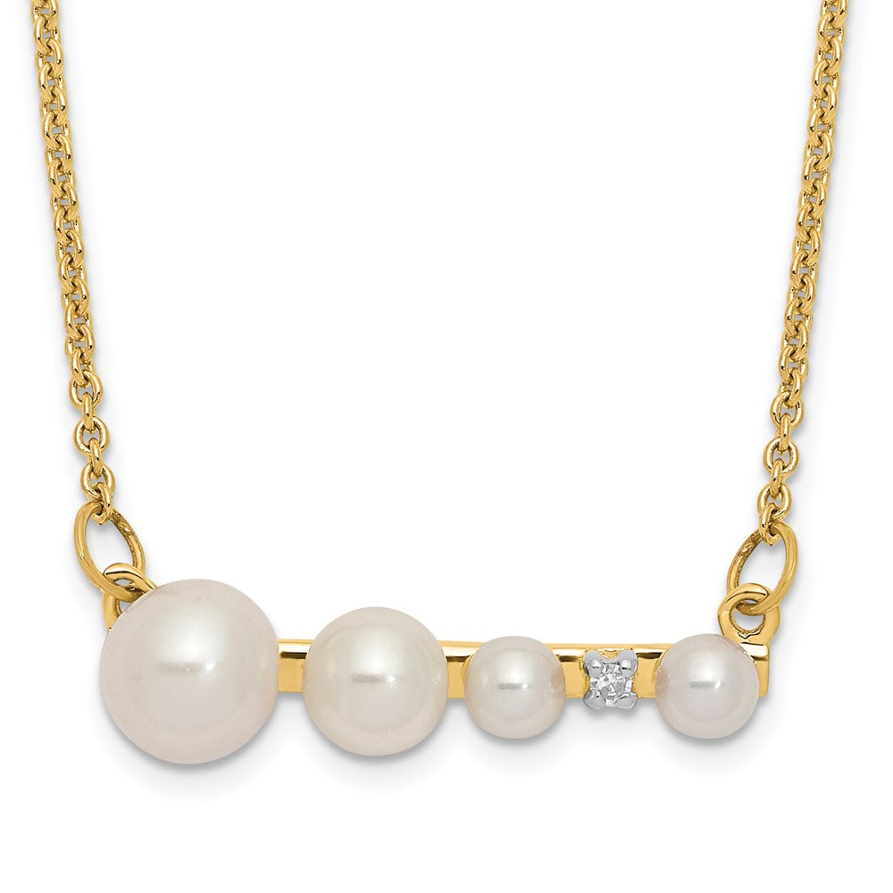 14k Graduated White Round Freshwater Cultured Pearl and 0.01 carat Diamond Necklace