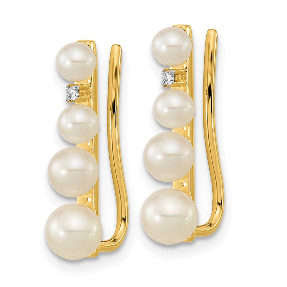 14k 3- Freshwater Cultured Pearl and .016 carat Diamond Ear Climber Earrings