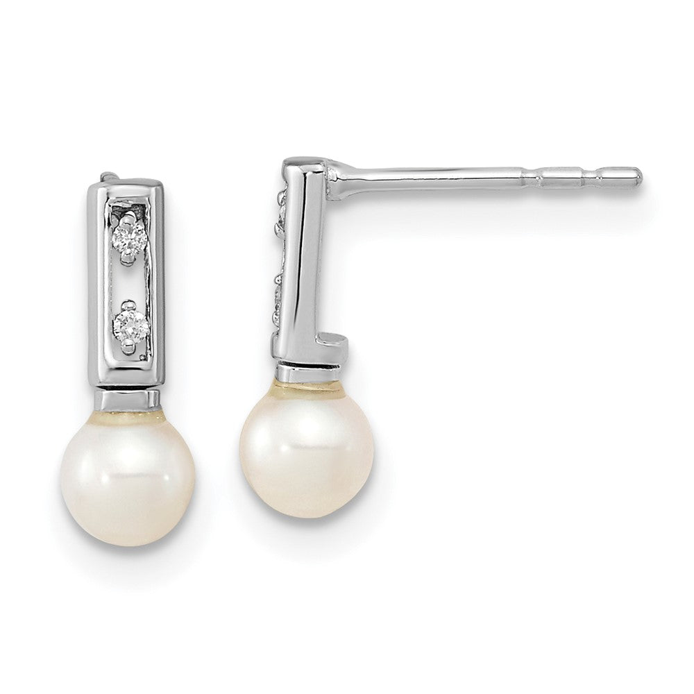 14k White Gold 3- White Round FWC Pearl .02ct Diamond Earrings
