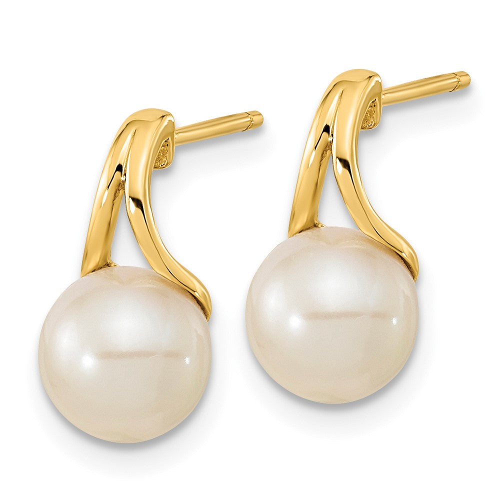 14K 7- White Round Freshwater Cultured Pearl Post Earrings