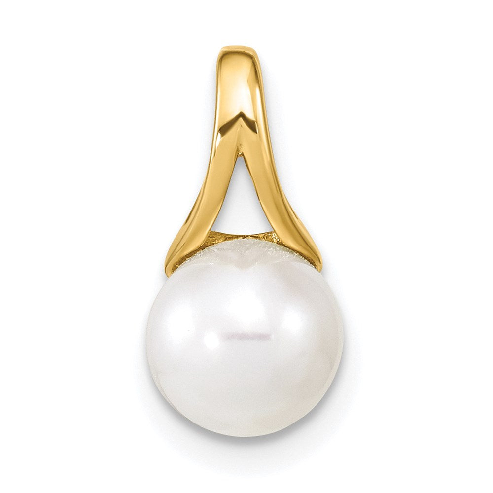 14K 7- White Round Freshwater Cultured Pearl Polished Pendant