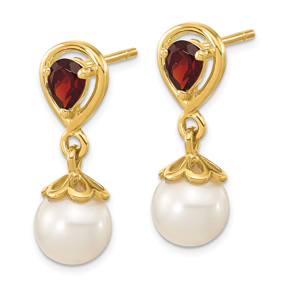 14K 6- FWC Pearl Mozambique Garnet Dangle Post Earrings