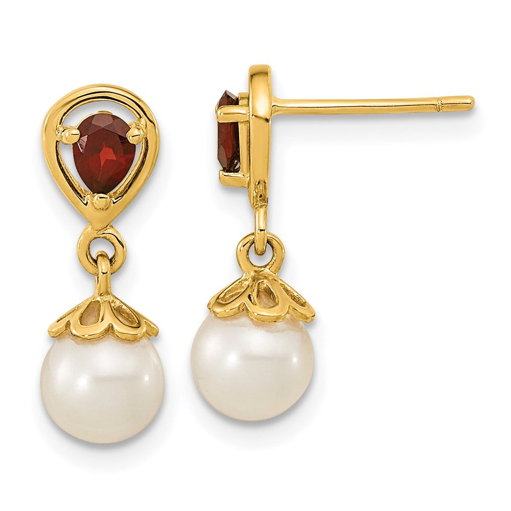 14K 6- FWC Pearl Mozambique Garnet Dangle Post Earrings