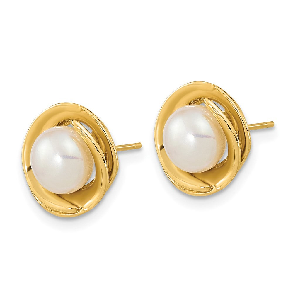 14k 6- White Button Freshwater Cultured Pearl Post Earrings