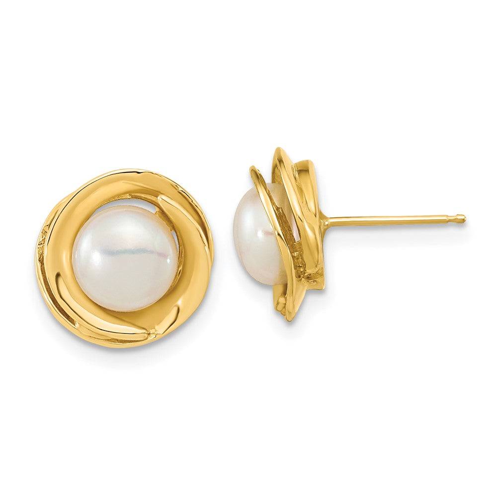 14k 6- White Button Freshwater Cultured Pearl Post Earrings