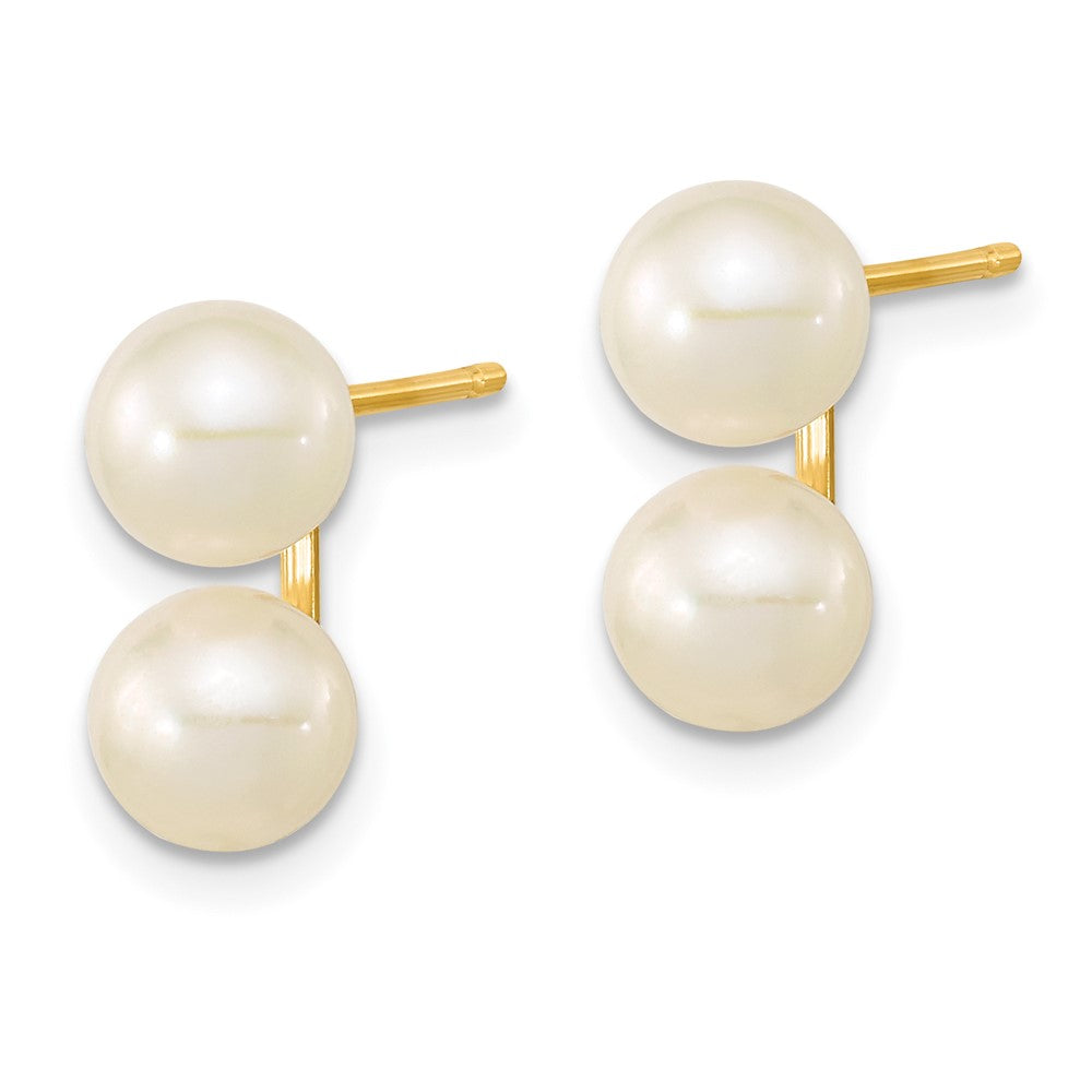 14k 6- White Round Freshwater Cultured Double Pearl Post Earrings