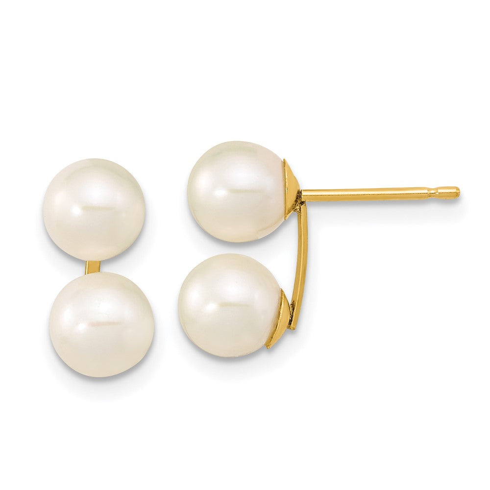 14k 6- White Round Freshwater Cultured Double Pearl Post Earrings