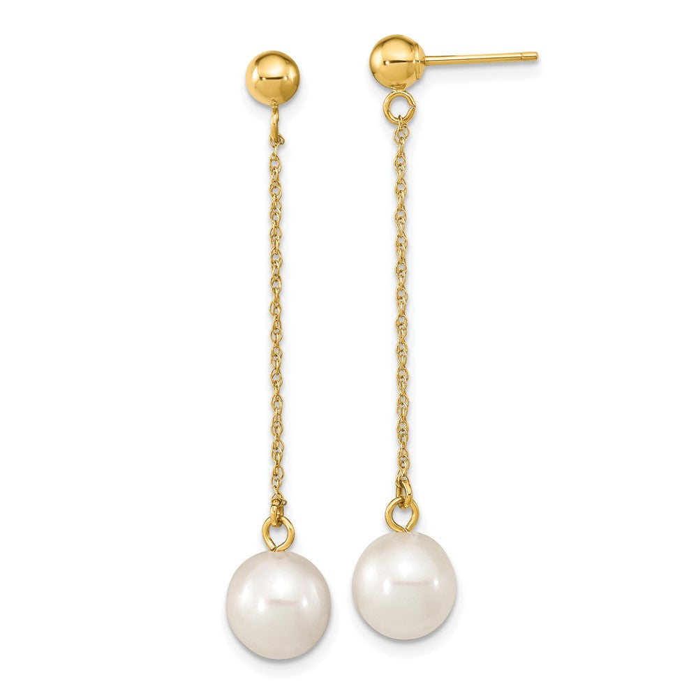 14k 7- White Round Freshwater Cultured Pearl Post Dangle Earrings