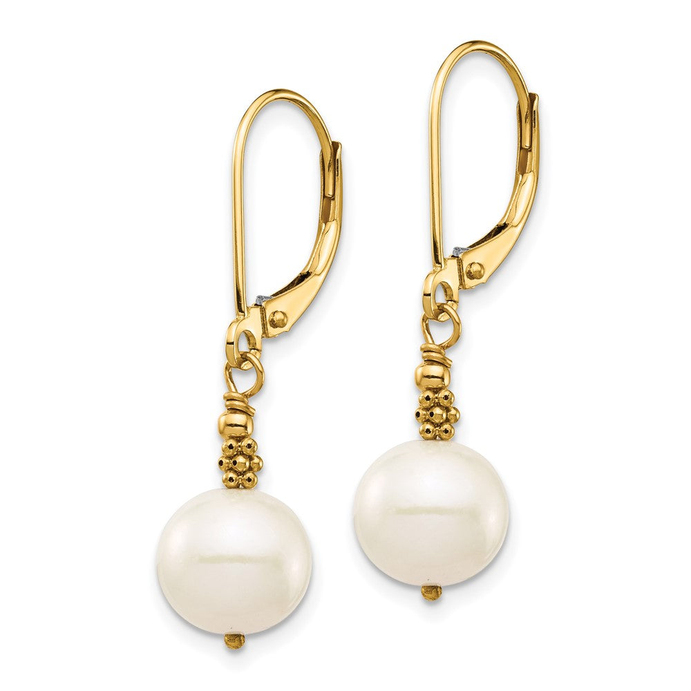 14k 8- White Near-Round Freshwater Cultured Pearl Dangle Leverback Earrings
