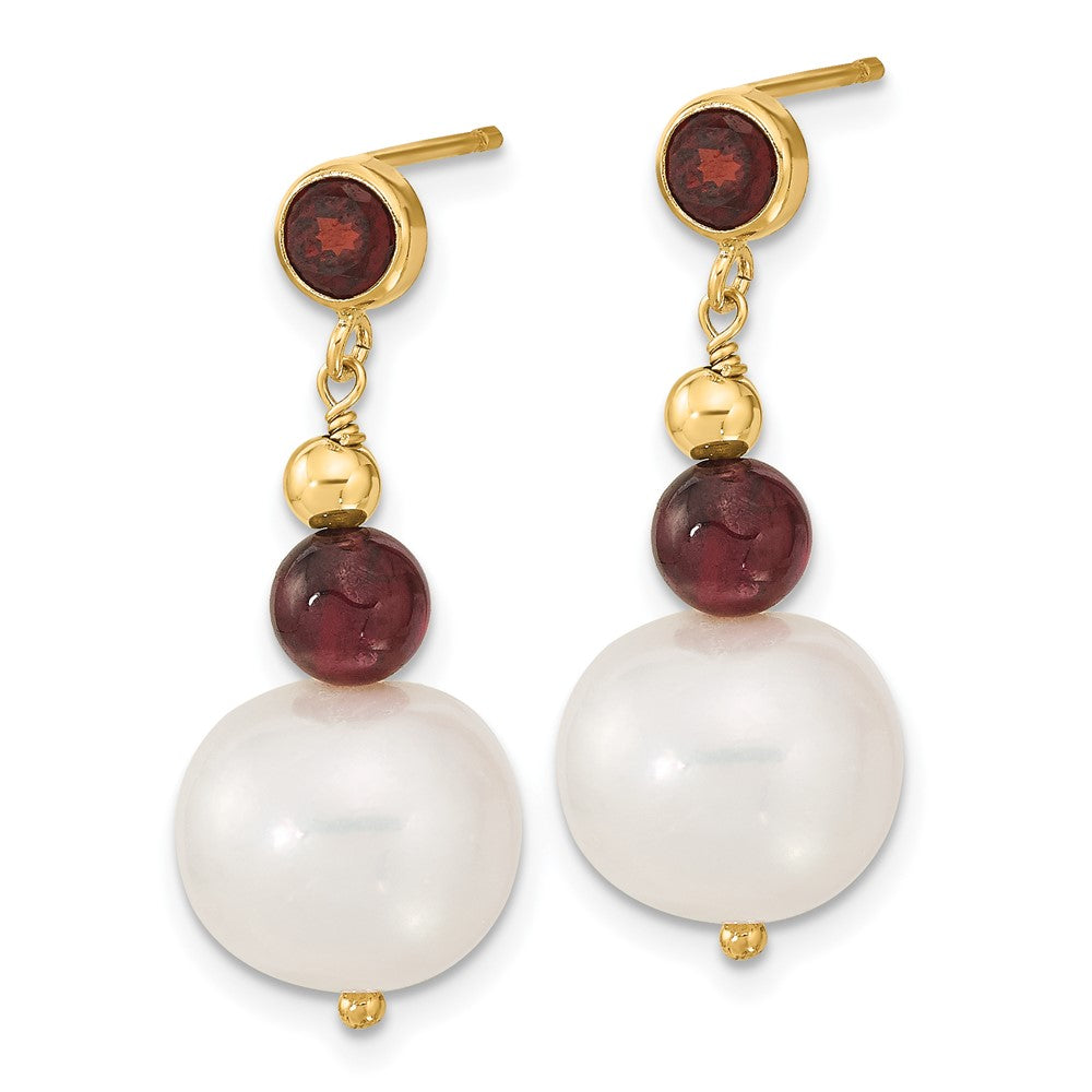 14k Garnet & 9- White Near Round FWC Pearl post Earrings
