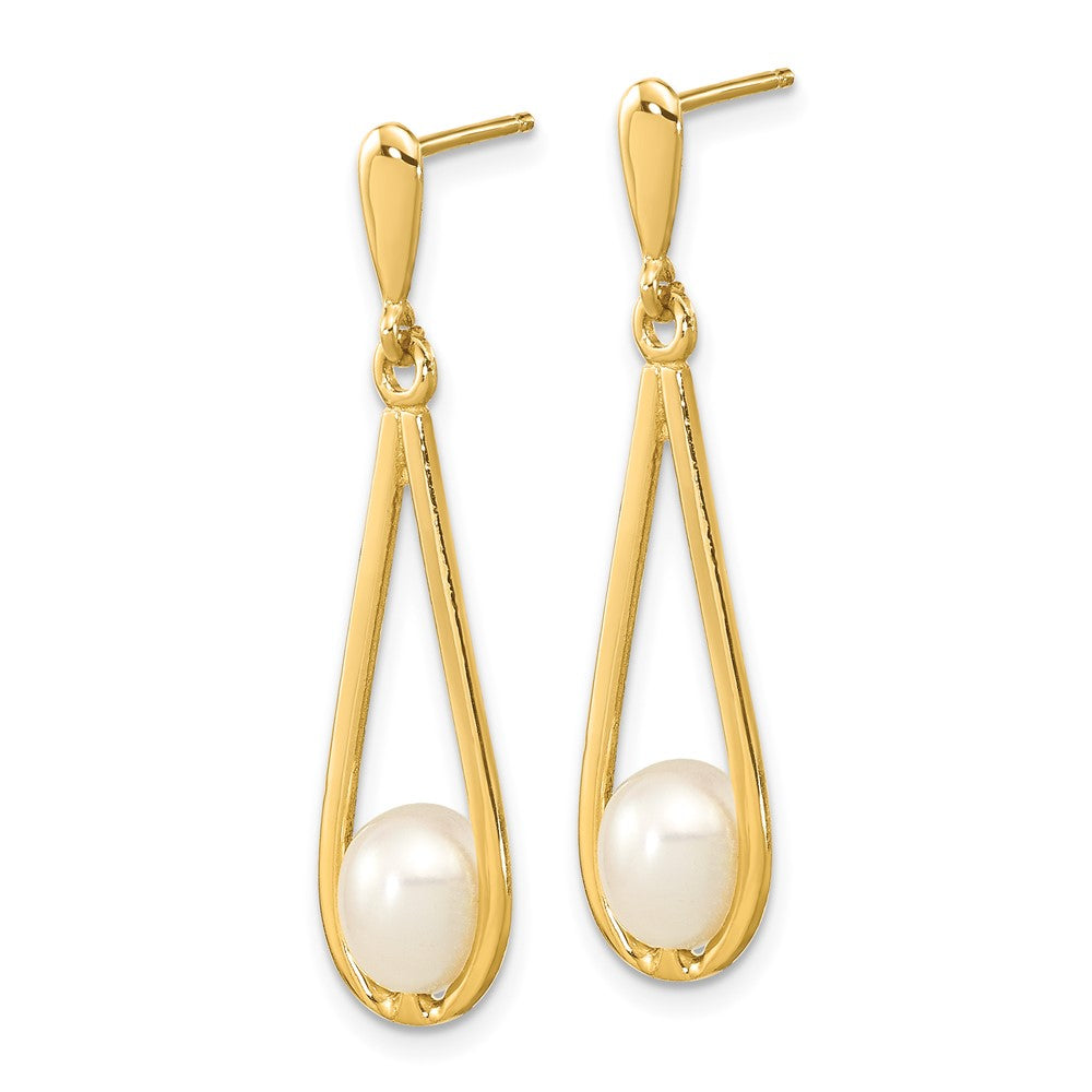 14k 5- White Rice Freshwater Cultured Pearl Post Dangle Earrings