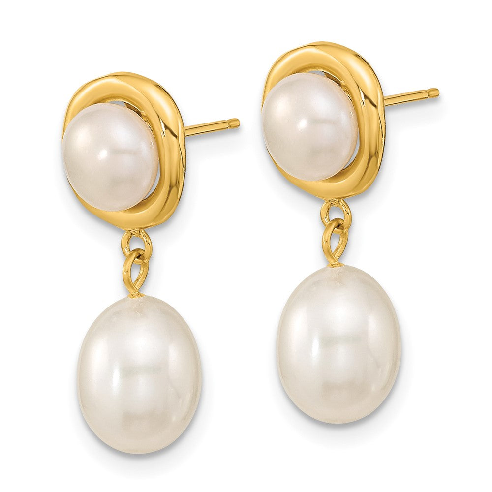 14k 5- White Button and Rice Freshwater Cultured Pearl Post Dangle Earrings