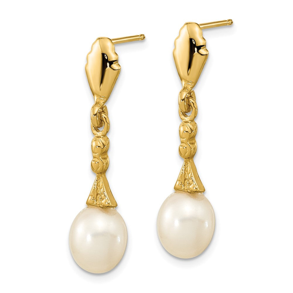 14k 5- White Teardrop Freshwater Cultured Pearl Post Dangle Earrings
