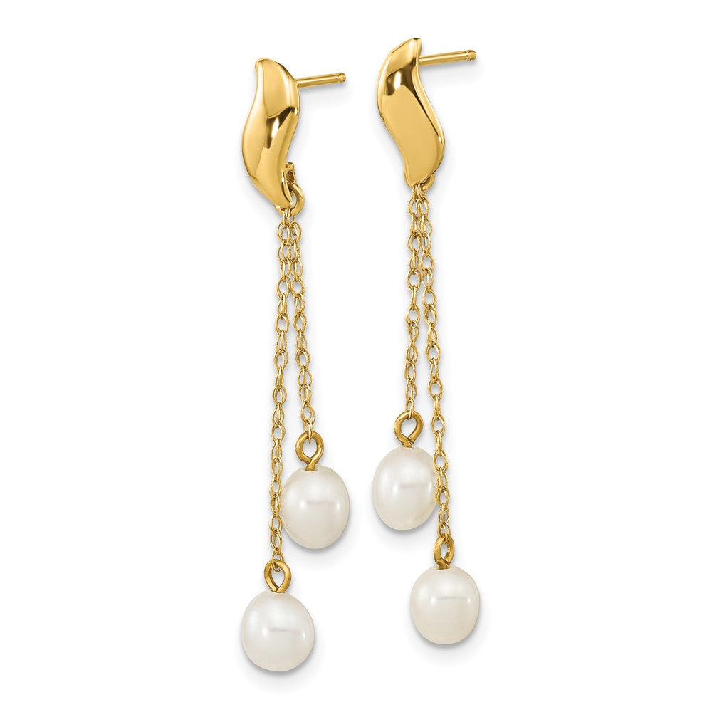 14k 4- White Rice Freshwater Cultured Pearl Post Dangle Earrings