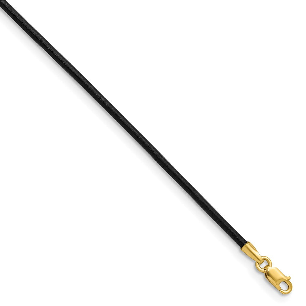 14k Yellow Clasp Black Leather Cord Necklace