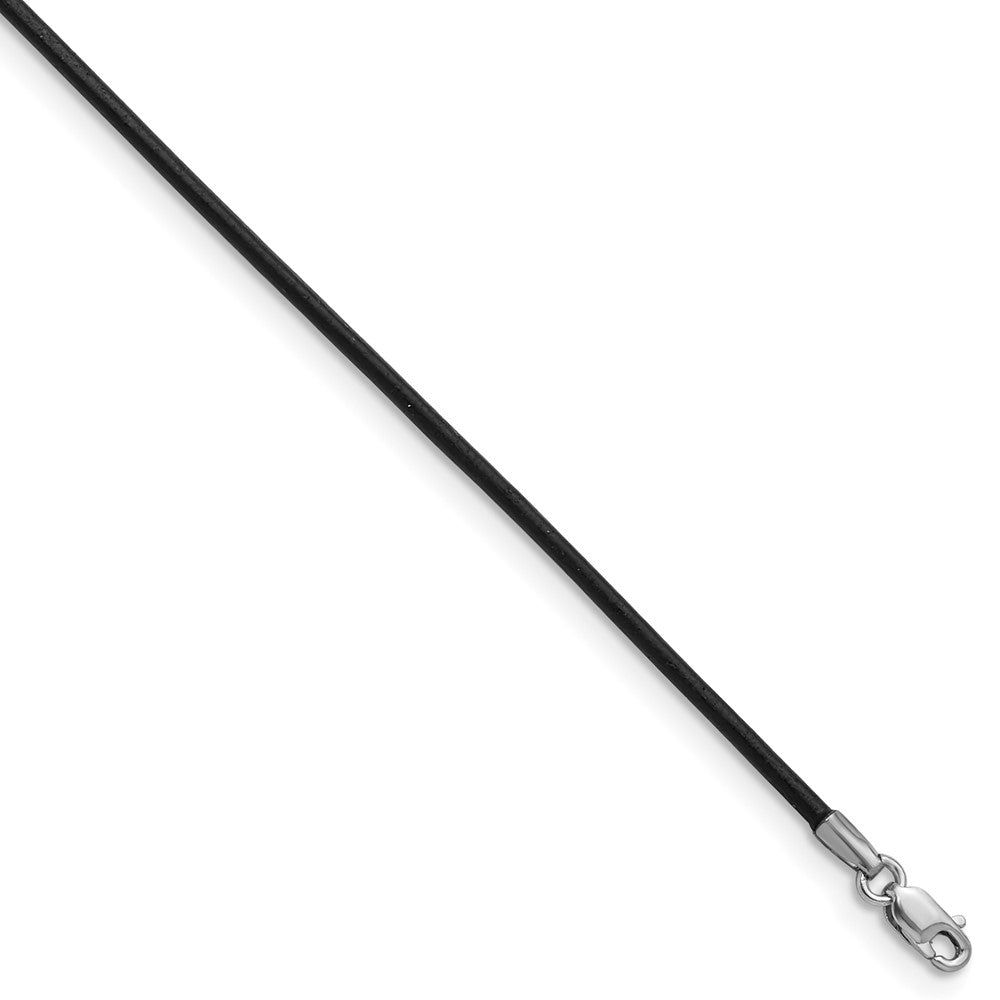 14k White Gold Clasp Black Leather Cord Necklace