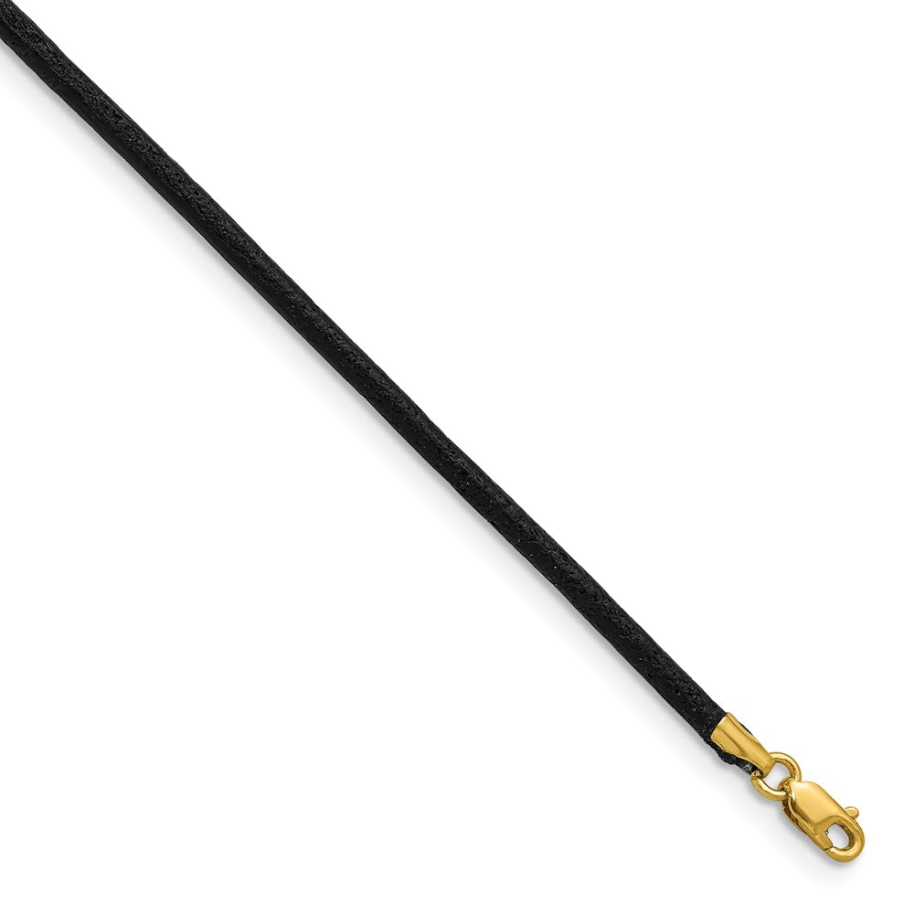 14k Yellow Clasp Black Leather Cord Necklace