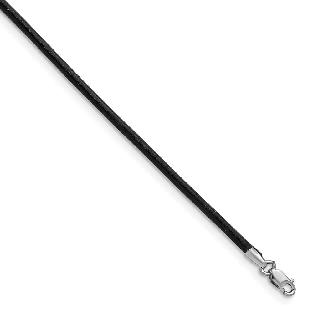 14k White Gold Clasp Black Leather Cord Necklace