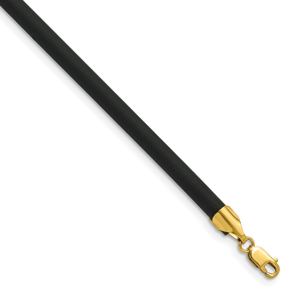 14k Yellow Clasp Black Rubber Cord Necklace