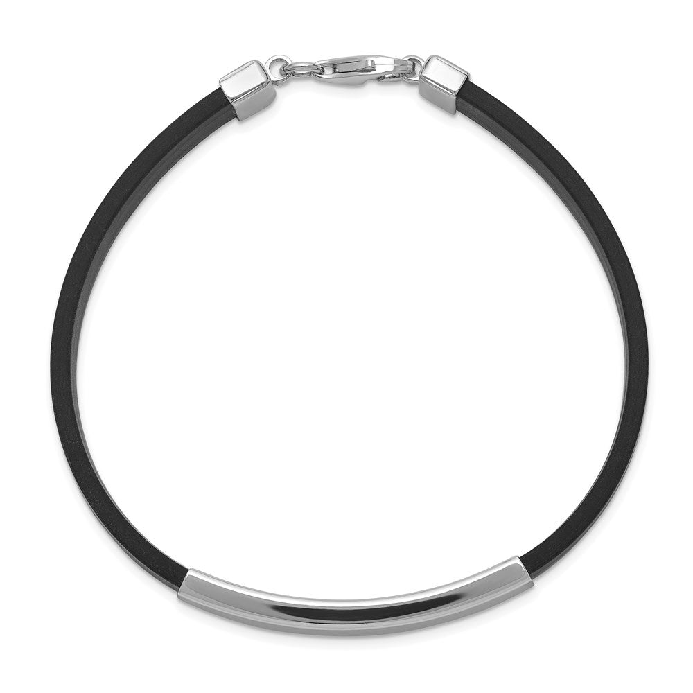 Sterling Silver Rhodium-plated Polished Engravable 42x Plate Black Rubber ID Bracelet